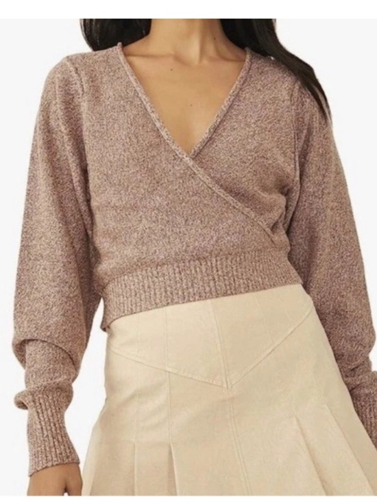 Free People Sweaters - Free People Going for Gold Faux Wrap Crop Sweater Rose Gold L